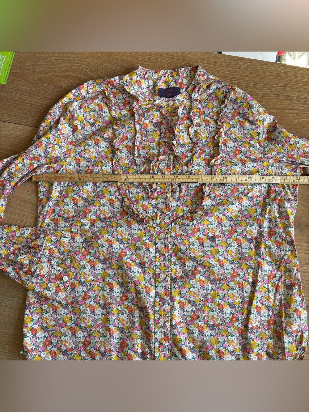 J Crew Band-collar ruffle-front shirt in Liberty® Libby floral
Ruffle front 
L - Picture 9 of 9